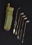 Set of 5x silver golf club manicures - in the original leather golf club bag to incl scissors,
