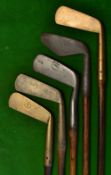 5x Assorted Putters including a William Park of Musselburgh straight brass blade showing the maker's