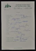 1981 Australian Cricket Tour to UK and Sri Lanka Signed Team Sheet featuring Hughes, Marsh,