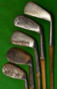 5x Various Irons including 2x Niblicks one by Gourlay of Carnoustie, a Gibson mid-iron, a 3 iron and