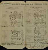 Rare 1895 England v Australia Cricket Score Card dated Jan 11, 12, 14, 15 played at Adelaide Oval,