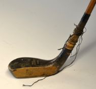 Late H Gowers Hythe scare neck dark stained persimmon putter c.1920 -with horn sole insert, rear
