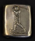 1902 Dysart Golf Club silver cigarette case - embossed with a fine golfing figure to the one panel
