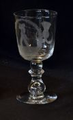 Large crystal ware rumer/goblet engraved with early Vic Scottish golfer "Driving" and wearing