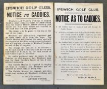 2x Ipswich Golf Club Billboard Notices - one issued for members and visitors titled "Notice Re