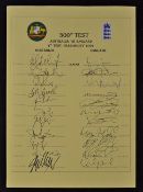 Australia v England 300th Test Signed Cricket Team Sheet 4th Test at Headingley 2001 with signatures