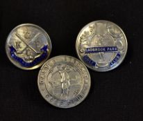 3x interesting silver and enamel Golf Club membership buttons c. 1920's to incl Castle Bromwich,