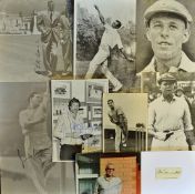 Mixed Selection of Signed Cricket Photographs, Prints and Postcards includes Fleetwood-Smith, Laker,