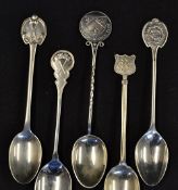 5x various Golf Club silver teaspoons from 1912 to 1939 to include Frinton & Halesowen and 3x others