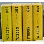 1956 - 1959 Wisden Cricketers Almanacks all edited by Norman Preston, soft backs with age related
