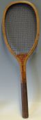 Early Wright and Ditson Boston Mass., USA wooden tennis racket - fitted with inlaid convex wedge,