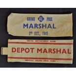 1948 and 1949 Grand Prix Marshalls Armbands includes 1948 Grand Prix RAC Marshall dated 2nd Oct