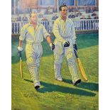 Cricket signed Dennis Compton and Bill Edrich Colour Print signed also by the artist Gerry Wright in