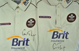 Graham Thorpe Signed Surrey Cricket Shirts both size L, short sleeve shirts both signed to the front