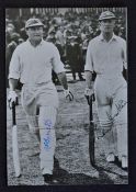 Len Hutton and Charlie Barnett Signed Cricket Print signed in ink to the front, depicts both players