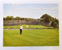 1989 Ryder Cup Christy O'Connor The Belfry signed print by Graeme Baxter - showing the shot to the