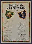 1945 England v Australia Signed Hand Coloured Display hand coloured with the Australian Services