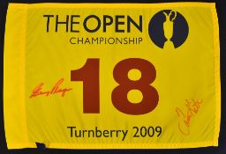2009 Turnberry Open Golf Championship 18th Hole pin flag signed by 3x Open Champion Gary Player