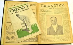 1925 The Cricketer magazine bound volume - Vol.VI no.1 to no.19 c/w the Cricket Annual Review to