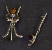 Fine Scottish silver golf club tie pin and brooch - incl hinged crossed long nose golf clubs,
