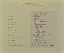 1951 Tasmania v M.C.C Cricket Team Signed Page at Hobart, 13,15 and 16 Jan, players include Dollery,