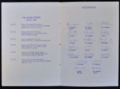 1989 Australian Ashes Touring Team Signed Lunch Menu with signatures in ink to the front cover dated