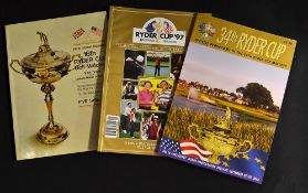 3x Ryder Cup official golf programmes from 1960's onwards to incl 1965 held at Royal Birkdale (F/G),