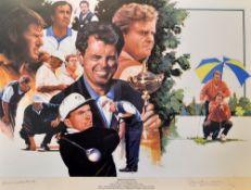 1995 Ryder Cup Golf ltd ed colour print signed the Winning European captain Bernard Gallacher and