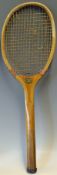 Geo. Bussey & Co London "College" wooden tennis racket c.1910 with patent wavy wedge, bevelled