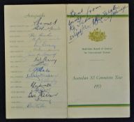 1953 Australian XI Coronation Tour Signed Fixture Card inscribed to the front by Leadbeater 'Best