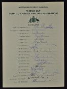 1975 Australian Cricket World Cup Tour to Canada and UK Signed Team Sheet with players such as