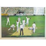 The Ashes Centenary Print in colour measures 52 x 70cm approx. together with 1981 Cornhill Insurance