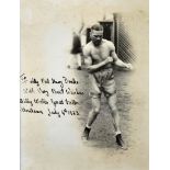 Boxing 1923 Bermondsey Billy Wells Signed Photograph Europe's Wonder Welterweight inscribed 'To my
