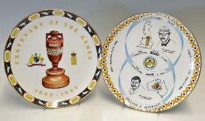 Coalport Cricket Centenary Test and Centenary of The Ashes Plates both limited edition, the first '