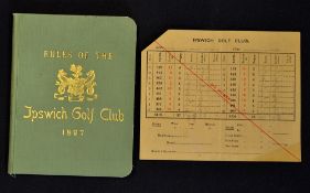 Rare 1897 Ipswich Golf Club Rule Book - formed in 1895 c/w the original green and gilt cloth