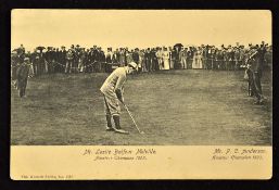 Early St Andrews golfing postcard showing Mr Leslie Balfour Melville Amateur Champion 1895 putting