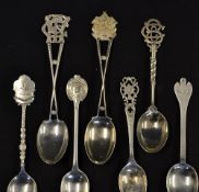 7x various decorative silver golfing tea spoons from the early 1900's to incl - with skeleton letter