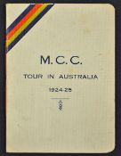 1924/25 M.C.C. Tour in Australia Cricket Fixture Card appears with minor stains, signs of wear, no