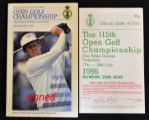 1986 Open Golf Championship official programme signed by the winner Greg Norman - played at