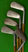 5x Nicoll Leven "Macdonald Smith" signature stainless steel head irons to incl 2 iron, mashie