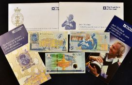 3x various Royal Bank of Scotland Commemorative £5 bank notes to incl Tom Morris R&A 250th