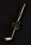 Sterling silver and enamel golf club brooch - featuring 3 leaf clover