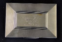 1958 Saddleworth Golf Club silver presentation cigarette box - engraved to the lid "1958 -