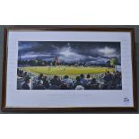 Worcestershire v Leicestershire Signed Cricket Print 'New Road at Night' 'Lampitt races in -