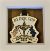 2004 Oakland Hills Ryder Cup Team Players bronzed and enamel bag tag - mf&g 5" x 5"