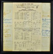 1953 England v Australia 'Surrey C.C.C.' Score Card with surrounding signatures dated 15th 1953,