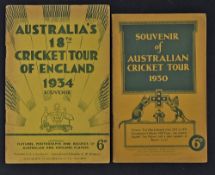 1930s Australian Tour Brochures to include 'Souvenir of Australian Cricket Tour 1930' together