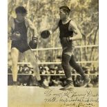 Boxing 1923 Jack Burke Signed Print black and white pictured in action against Jack Dempsey at