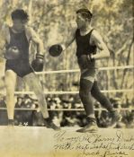 Boxing 1923 Jack Burke Signed Print black and white pictured in action against Jack Dempsey at