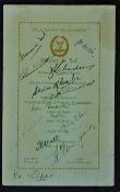 Scarce 1930 Australia and England Cricket Team Signed Dinner Menu with a selection of players
